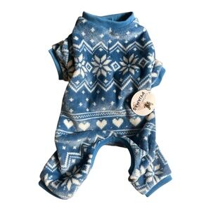 LuvGear Dog Pajamas Soft Fleece Pyjamas Medium Blue White Winter Design